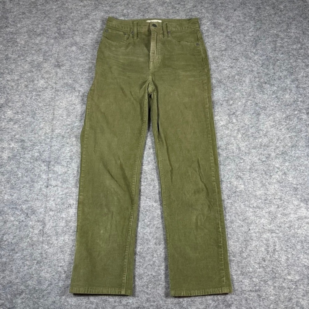 Madewell Corduroy Straight Leg Pants Olive Green Stretch Womens 27